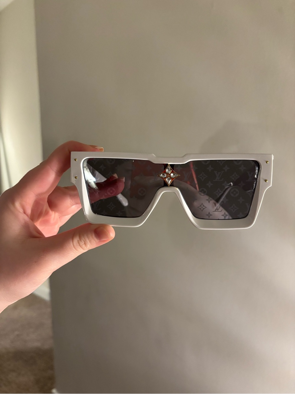Louis Vuitton White Shield Sunglasses with Dark Logo Lenses